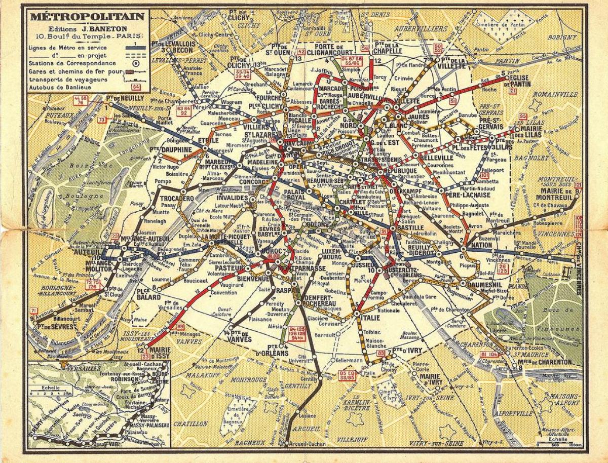 Mappa di vecchia metropolitana di Parigi