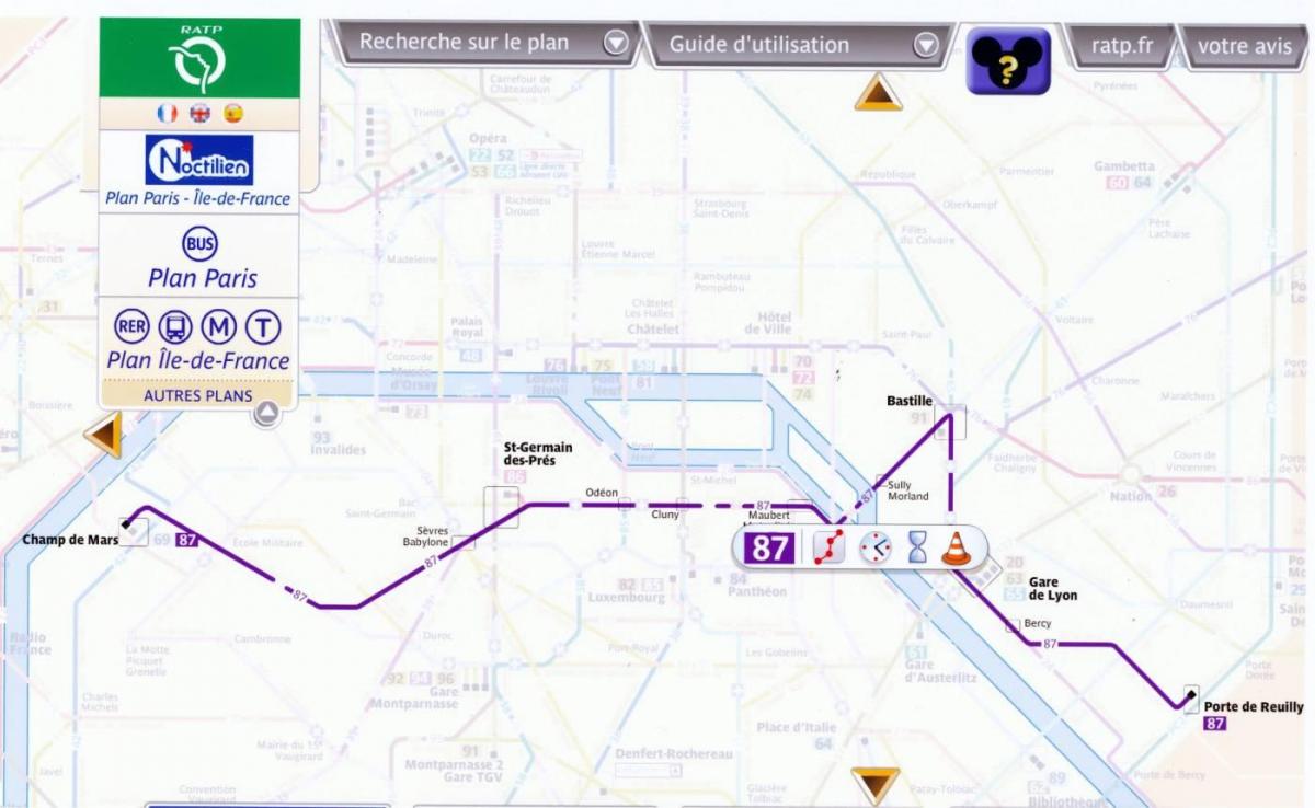 Mappa di Parigi autobus 87 