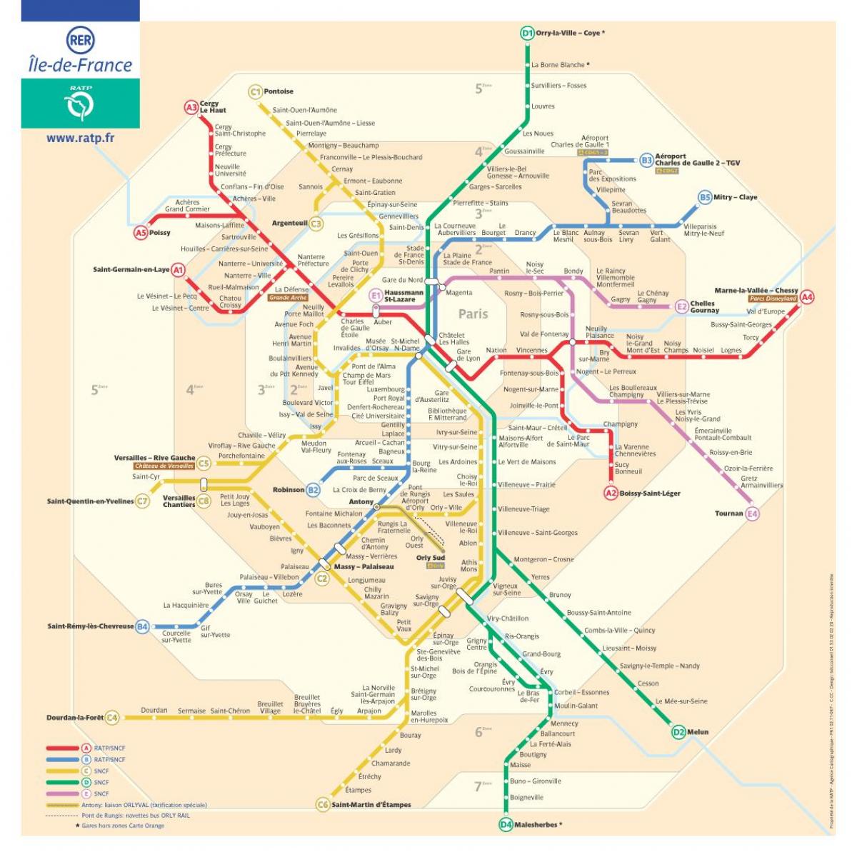 Mappa di Parigi zone di viaggio 