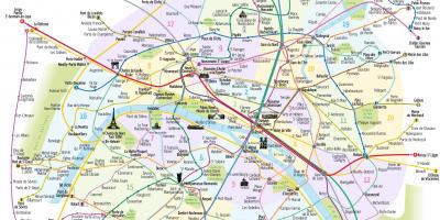Mappa della città di Parigi, con le stazioni della metropolitana