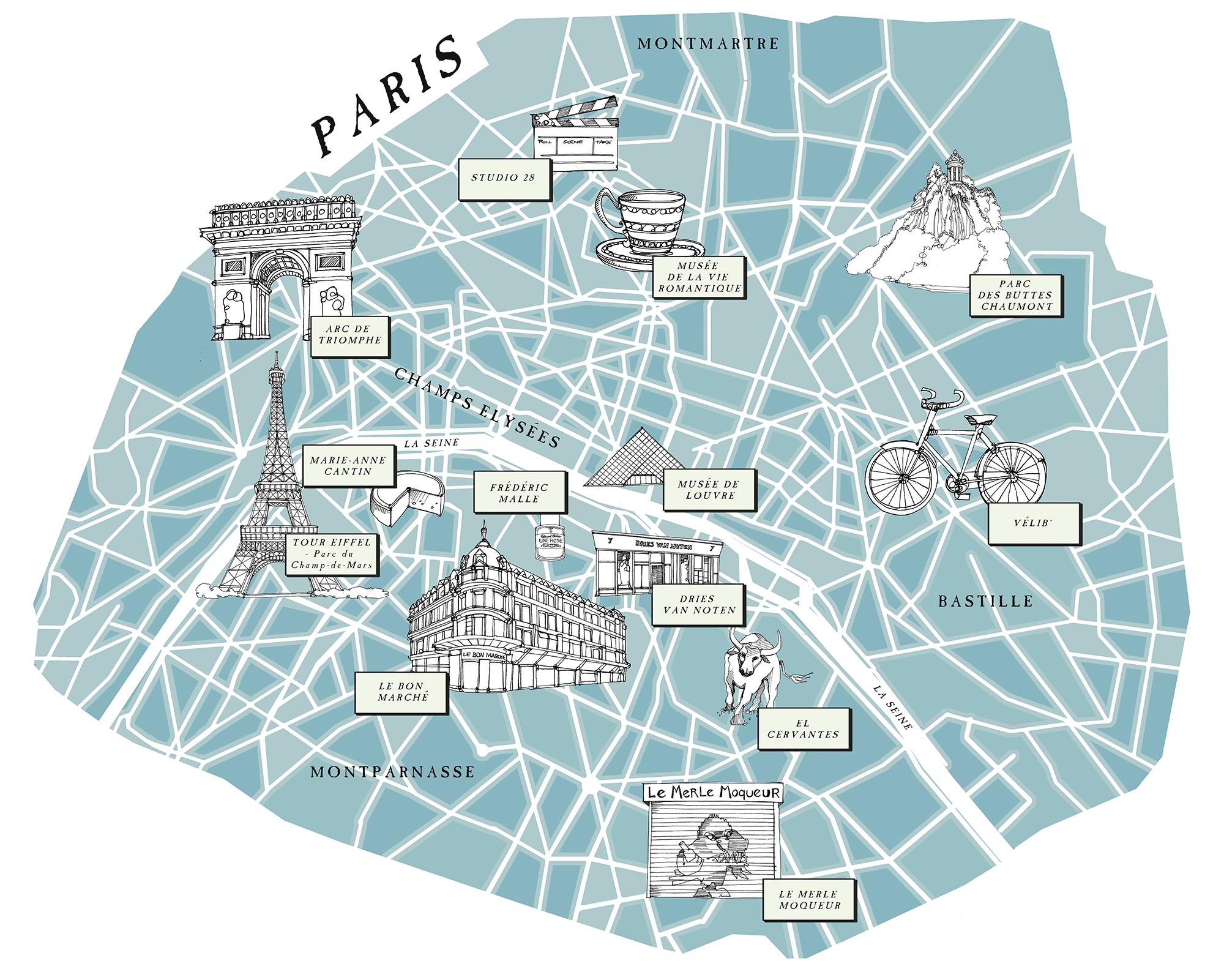 Illustrato mappa di Parigi, Mappa della illustrato Parigi (Île-de
