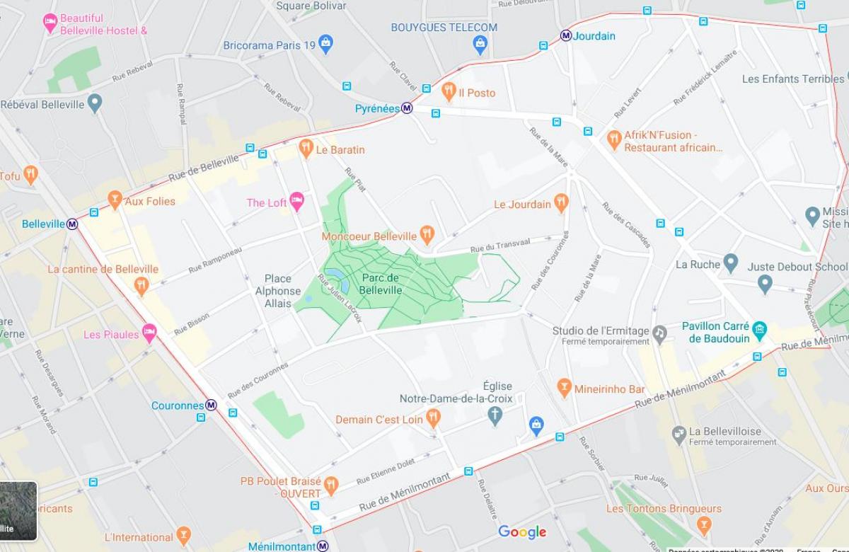 Mappa di belleville a Parigi