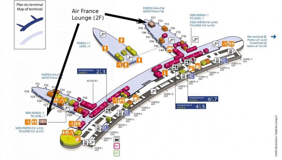 charles de gaulle airport sulla mappa terminal 2e 2f
