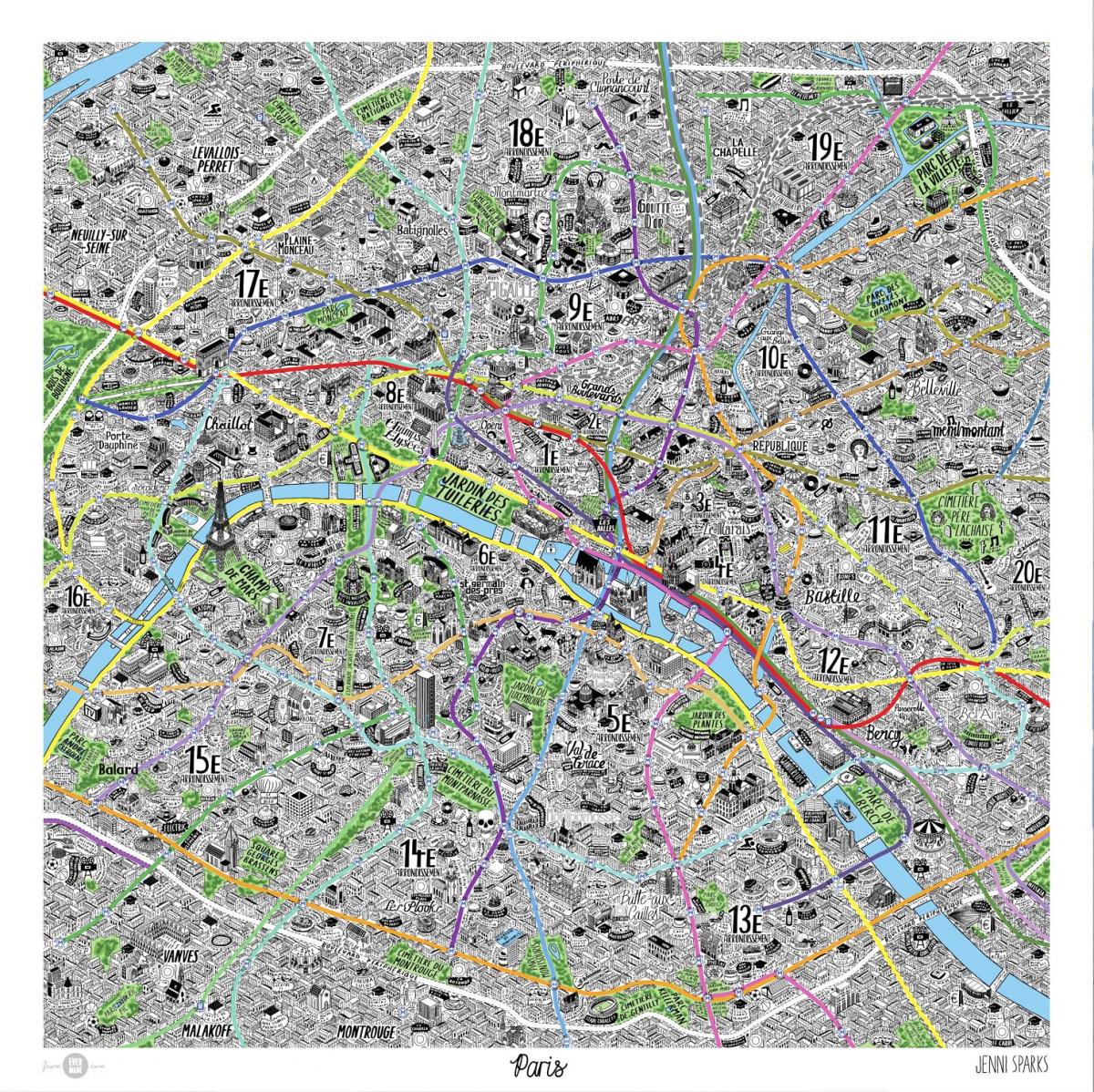 La mappa disegnata a mano Parigi