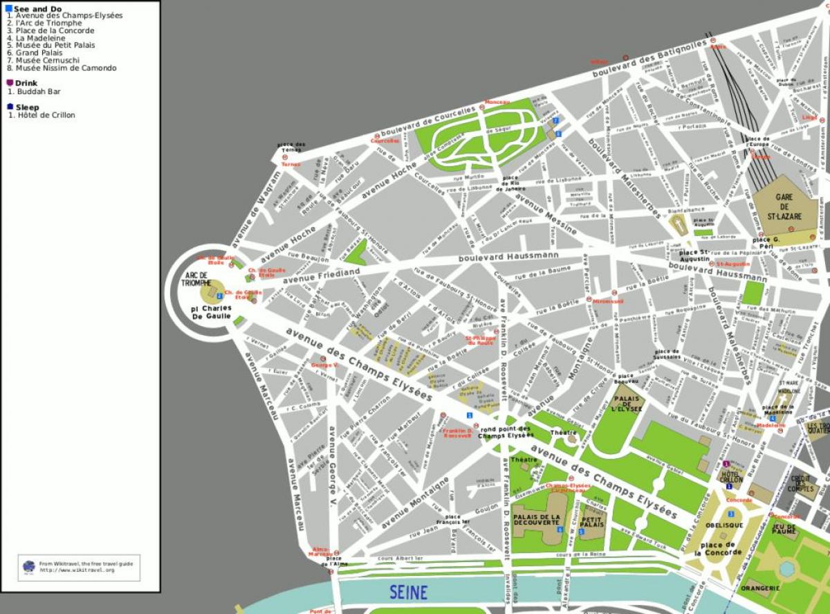 Mappa di 8 ° arrondissement di Parigi