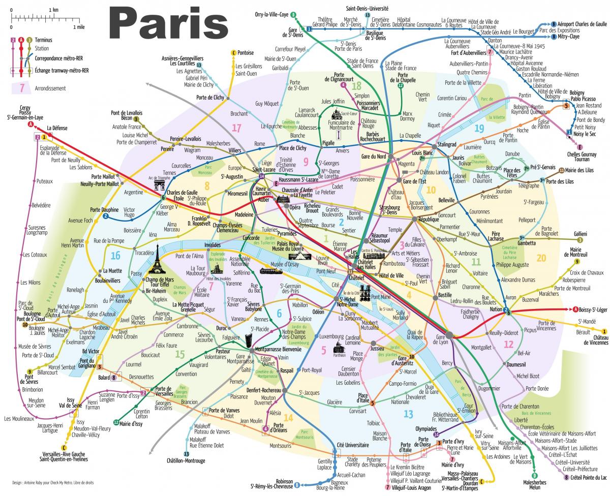 Mappa della metropolitana di Parigi, con i suoi monumenti