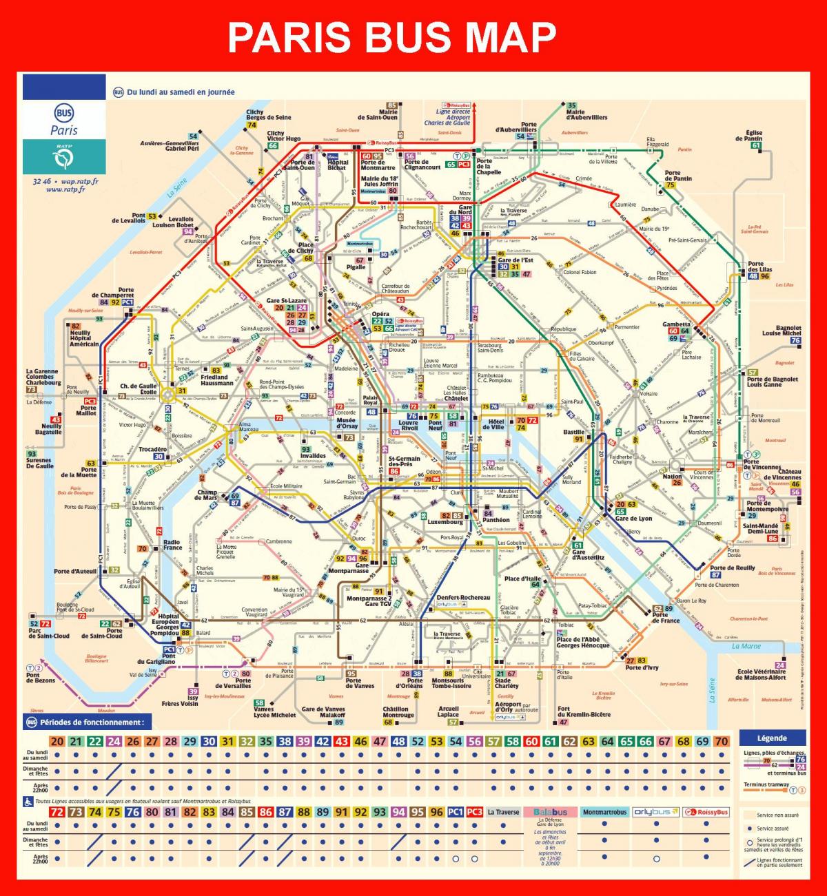 la mappa degli autobus di Parigi