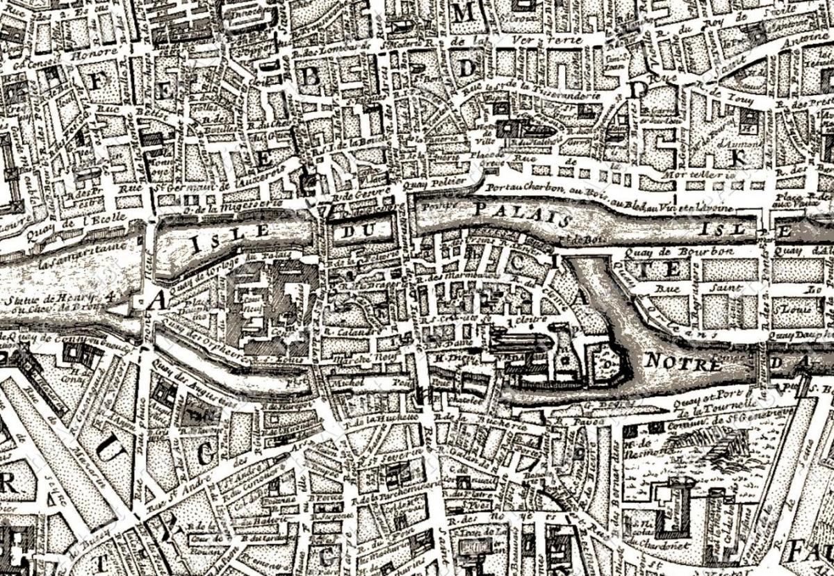 vecchia Parigi mappa di stampa