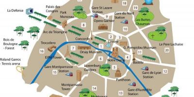 Mappa di Parigi arrondissements con attrazioni